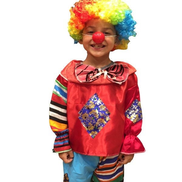 Clown Costume Children Dress With Clown Hair and Nose Hallowen