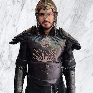 Establishment Osman Ghazi Warrior Costume Leather Armor With Helmet Ottoman Dress