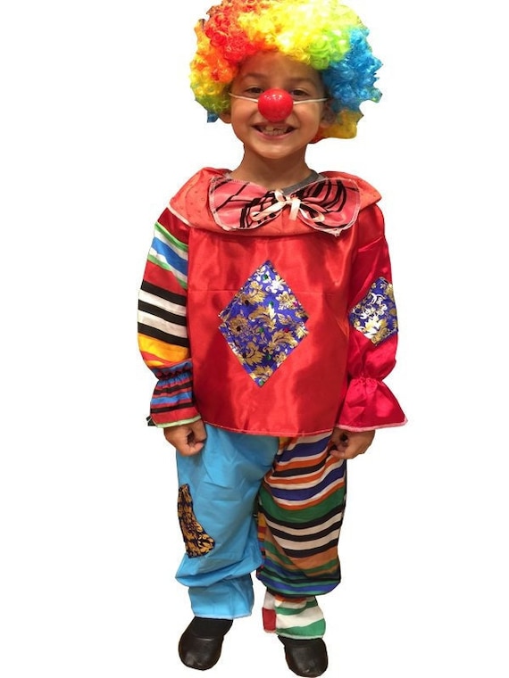 Costume da clown per bambini vestito con capelli e naso da clown Hallowen -   Italia