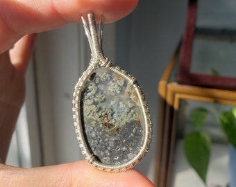 Moss Agate Sterling Silver Wirewrap Pendant