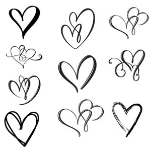 Pacchetto di SVG a forma di cuore: disegnati a mano, aperti, scarabocchiati, abbozzati, con amore, per San Valentino, per Cricut, PNG, DXF, con accesso immediato.