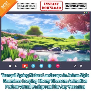 Vårnaturlandskap Körsbärsblommande träd Animerad virtuell zoombakgrund Sömlös loopingvideo Microsoft Teams, Google Meet, Skype AI
