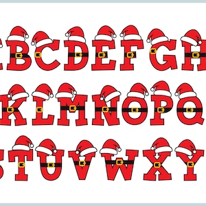 Letras del alfabeto de Papá Noel: su tipografía navideña y sus tarjetas de felicitación estarán impregnadas de la alegría y la maravilla de la temporada. Pro Vector