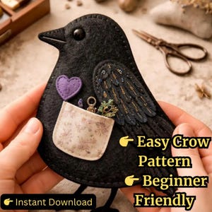 Felt Crow Sewing Pattern, Beginner Plush Template, Instant PDF Download