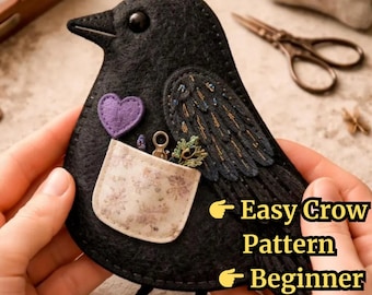 Felt Crow Sewing Pattern, Beginner Plush Template, Instant PDF Download