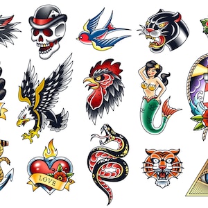Traditionelle Tattoo Vektor Aufkleber Bundle Set Digital Instant Access. 10MB Auflösung (höhere Auflösung benötigen, senden Sie uns eine Nachricht)