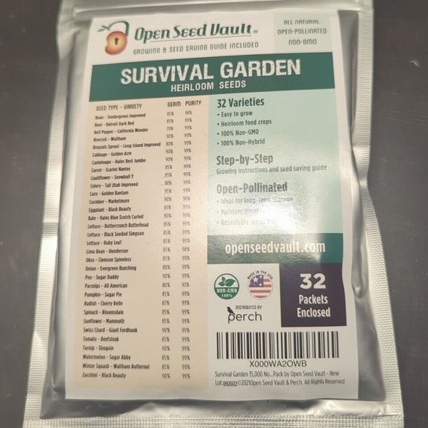 Survival Garden 15.000 semillas de hortalizas tradicionales sin OGM 32 variedades