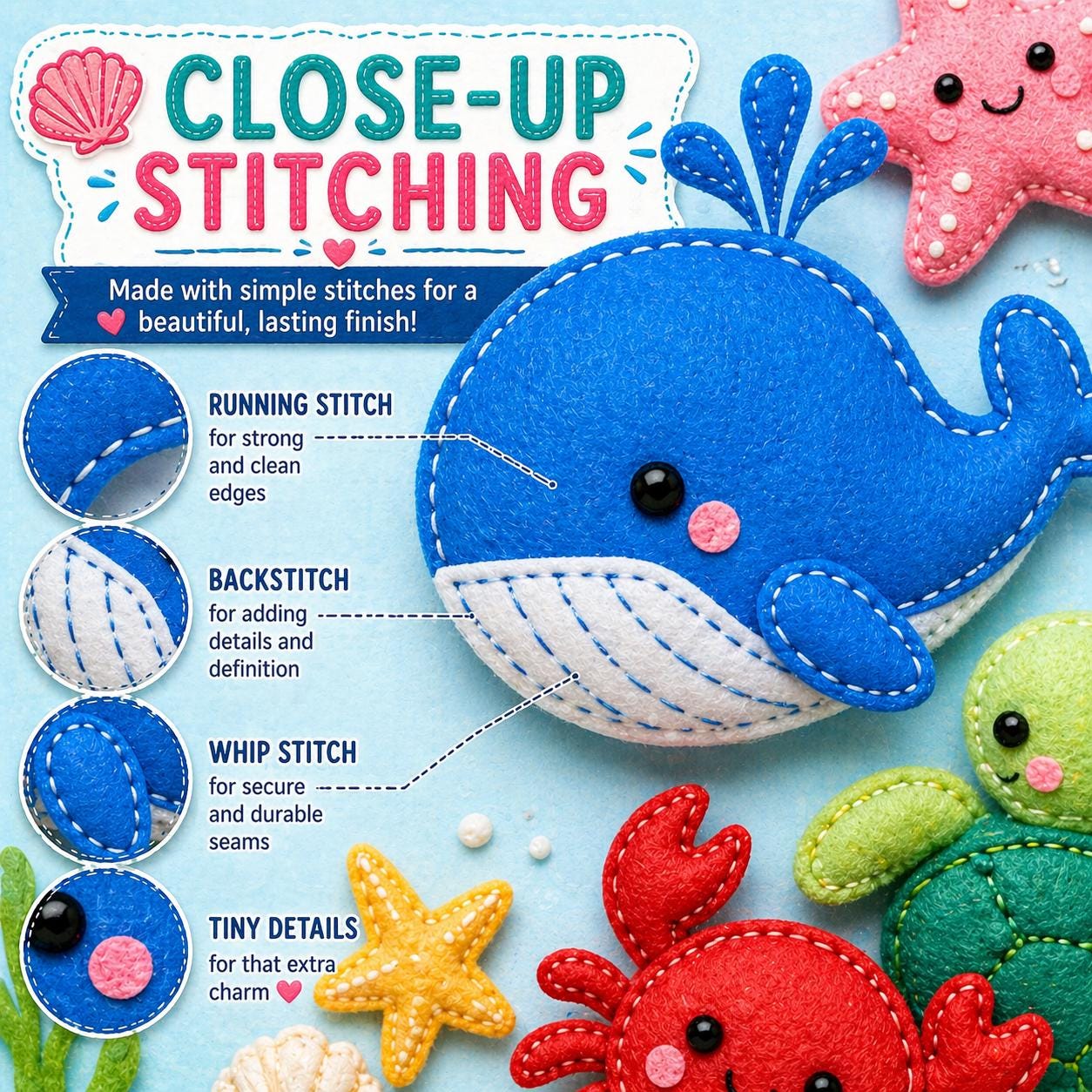 Coastal Felt Animals Sewing Pattern Bundle, 8 Sea Creatures (digital ...