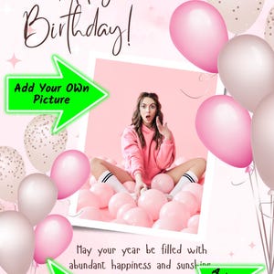Animated Birthday Card Template for Mobile Phone. Contemporary Birthday Card Add A Picture Design. Editable @ Canva. Greeting E-Card Video