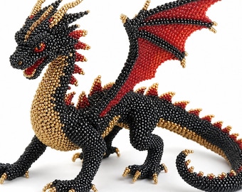 3D Beaded Dragon Pattern | Brick Stitch Seed Bead Animal Tutorial | Fantasy Beading PDF Guide Cute Miniature Charm DIY Diagram Miyuki Delica