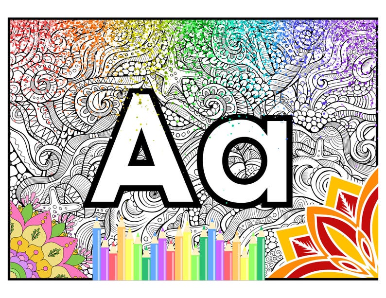 Cute Alphabet Mandala Coloring Pages | for Kids and Adults | Digital ...