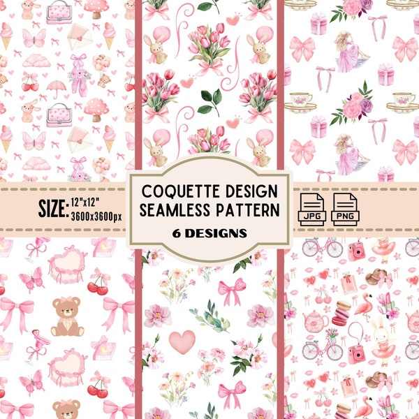 Coquette Seamless Pattern Design | Digital Paper Design | Soft Feminine Motif | Digital Pattern Design