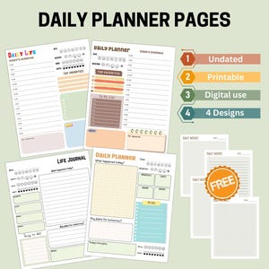 Daily Planner Pages Printable PDF Daily Journal Goodnotes Digital Planner Undated Daily Page Printable Productivity Planner Inserts