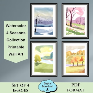 Watercolor Four Seasons Printable Art Design 4 Seasons Watercolor Wall Art Printable Home Decor Four Seasons Digital Art Office Decor