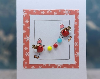 Handmade Fused Glass Robin Christmas Card, Cute Reindeer Festive Card