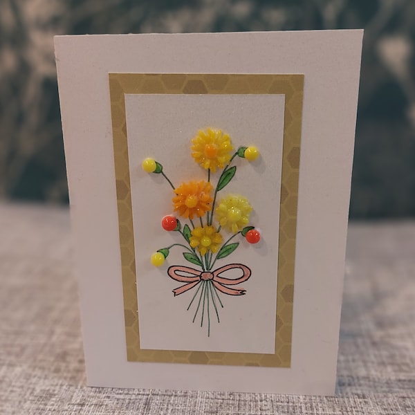 Fused glass flowers, handmade glass birthday card
