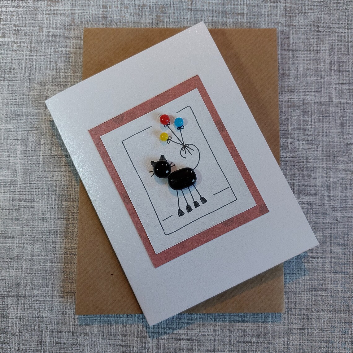 Handmade Greetings Card With Fused Glass Cats and Balloons, With Gift ...