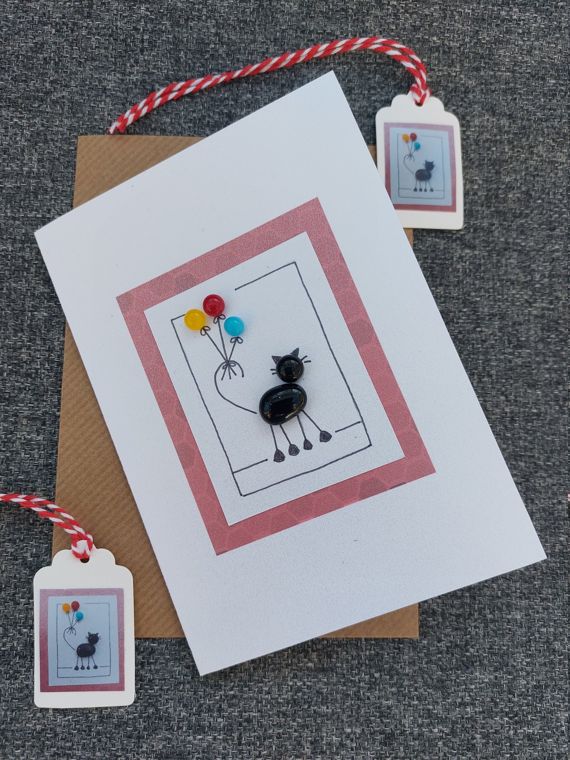 Handmade Greetings Card With Fused Glass Cats and Balloons - Etsy UK