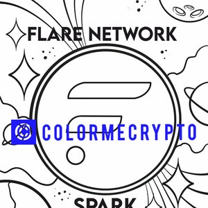 May include: Black and white line art illustration of a stylized letter F inside a circle with the text "FLARE NETWORK" above the circle and "SPARK" below the circle. The text "COLORMECRYPTO" is also visible in the image.