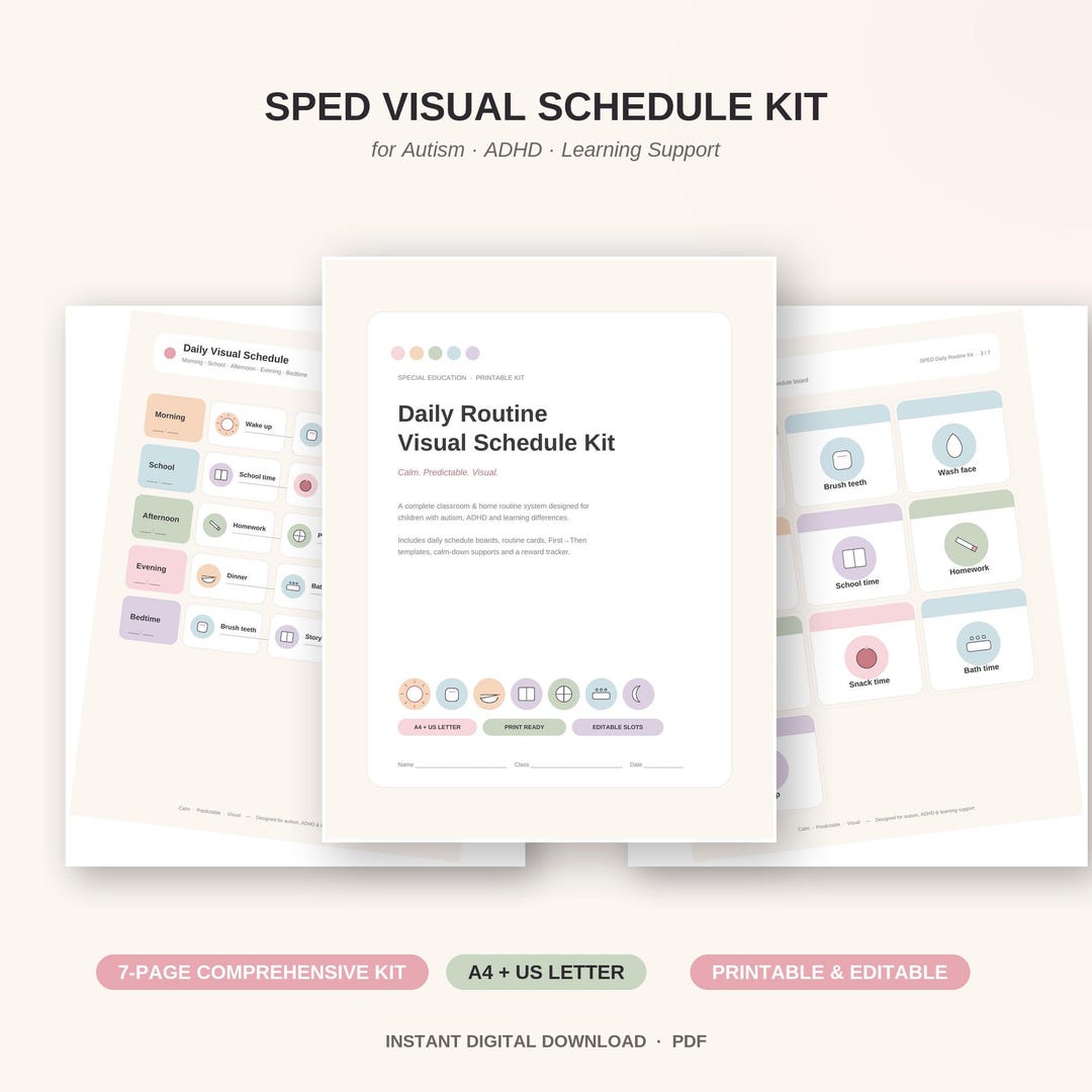 SPED Daily Routine Visual Schedule Kit for Autism ADHD (printable ...