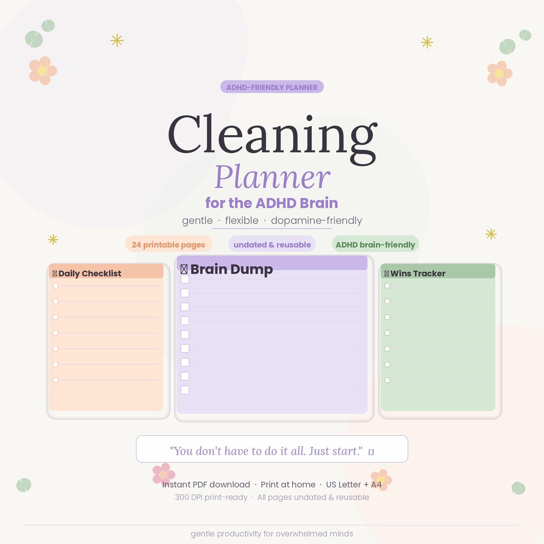 ADHD Cleaning Planner Printable Bundle | Neurodivergent Cleaning ...