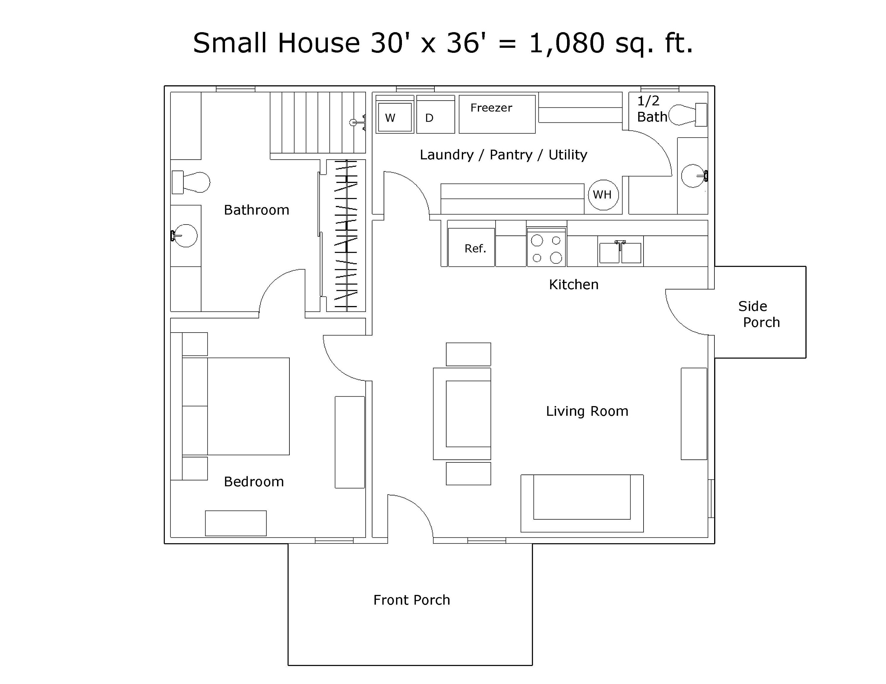 Small House Floor Plan 30 Feet X 36 Feet 1080 Square Feet Etsy Canada