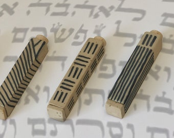 Modern Ceramic Mezuzah: Geometric Blue Judaica Door Decor