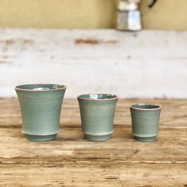 Espresso green cup | Trio handmade ceramic tumbler | Coffee cup with no handle