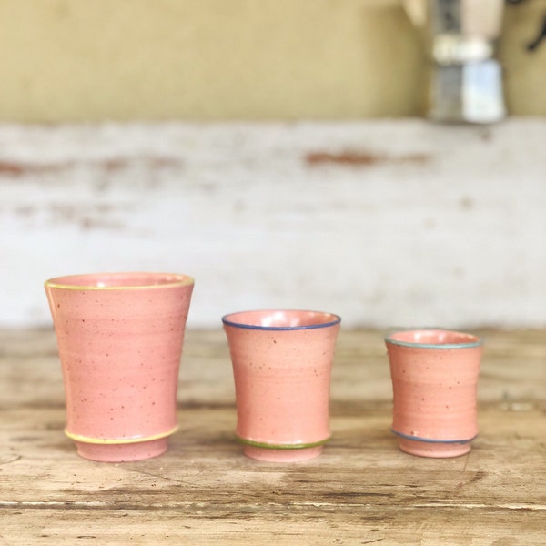 Pink tumbler | Trio handmade ceramic tumbler | Coffee cup with no handle