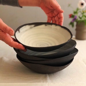 Rustic dinnerware set Black and white ceramic plates Handmade ceramics pottery dinner set image 3