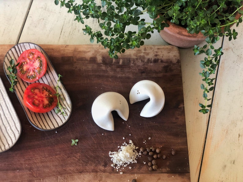 MichalCeramics Fortune Cookie Salt and Pepper Shakers