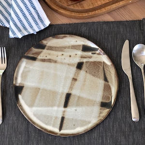 Rustic pottery dinnerware set | Black brown and white Handmade ceramics Plates