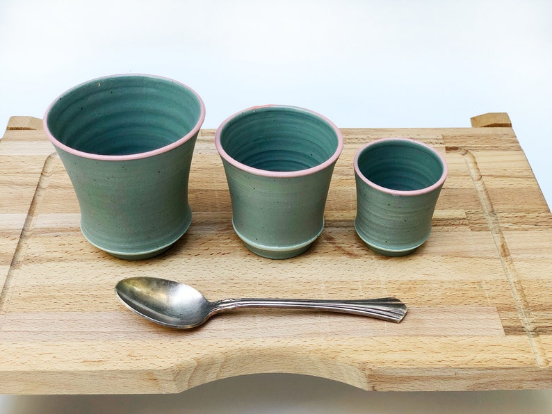 Espresso green cup Trio handmade ceramic tumbler Coffee cup with no handle image 5