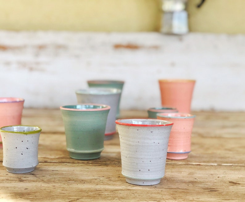 Espresso green cup Trio handmade ceramic tumbler Coffee cup with no handle image 2