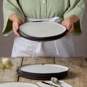 Rustic dinnerware set Black and white ceramic plates Handmade ceramics pottery dinner set image 7