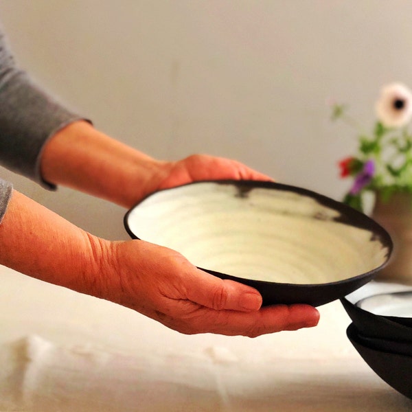 Ramen bowl | Rustic black and white bowl | Handmade ceramics pottery soup bowl