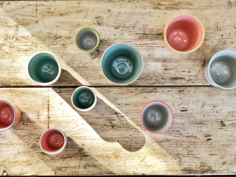 Espresso green cup Trio handmade ceramic tumbler Coffee cup with no handle image 6