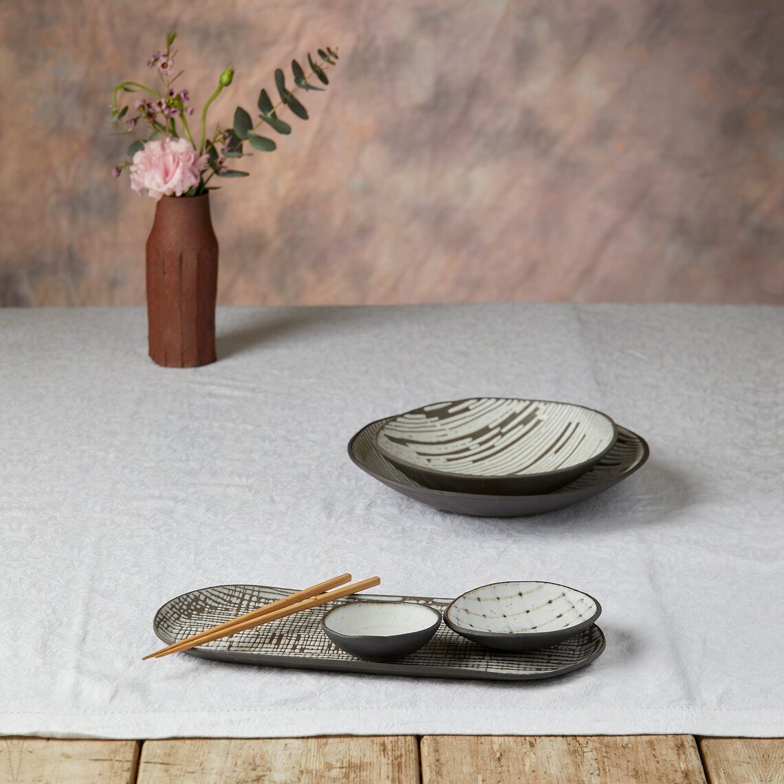 Black and White Ceramic Tray With Pattern | Oval Platters | Japanese ...
