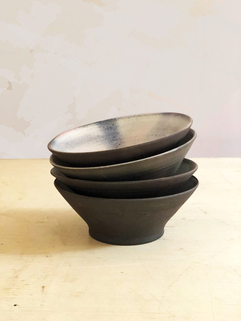 blue ceramic bowls 4 handmade ceramic pottery bowls black ceramic serving bowls image 3