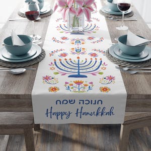 Hanukkah Table Runner with Menorah Illustration | A Joyful and Traditional Design