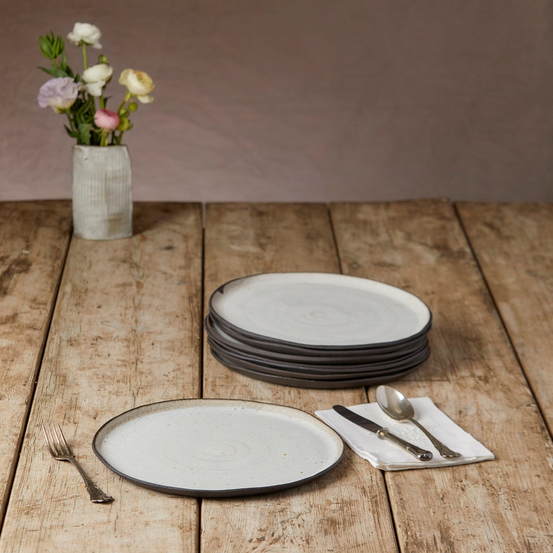 Rustic dinnerware set Black and white ceramic plates Handmade ceramics pottery dinner set image 6