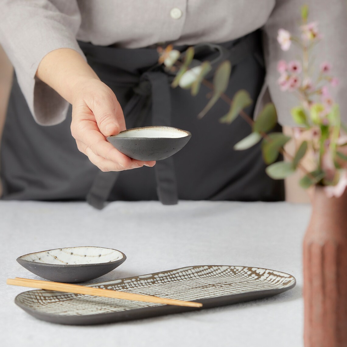 Black and White Ceramic Tray With Pattern | Oval Platters | Japanese ...