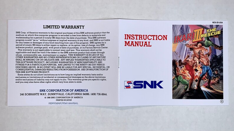 Ikari Warriors III 3: The Rescue Nintendo NES Reproduction Manual Custom Instruction Booklet image 2