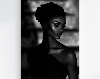 Canvas Print, African American Woman Portrait, Black and White Photo, High Fashion Art for Modern Home Decor, "Emory"
