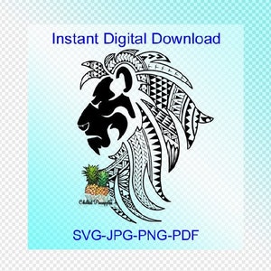 Digitaler Download - Löwe mit Polynesian Tribal Grafiken - pdf, jpg, png, svg - geschnittene Dateien - Clipart