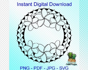 Digital Download Plumeria Tribal Circle Graphics - pdf, jpg, png, svg - Cut Files - Clipart