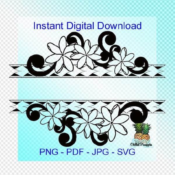 Téléchargement numérique Tiare Tahitian Gardenia et Tribal Text Banner Graphics - Hand Drawn pdf, jpg, png, svg - Cut Files - Clipart