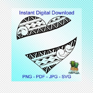 Téléchargement numérique - Polynesian Tribal Heart 2 Text Box Banner Graphics - pdf, jpg, png, svg - Cut Files - Clipart