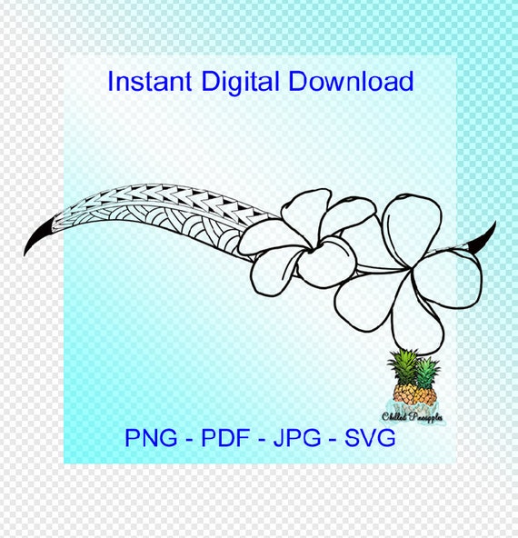 jpg Polynesian Tribal & Plumeria Flowers Cancer Awareness Ribbon Graphics svg png Cut Files pdf Clipart Digital Download