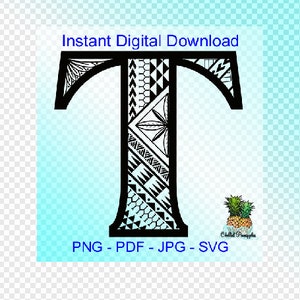 Téléchargement numérique Polynesian Tribal Letter « T » Graphics - pdf, jpg, png, svg - Cut Files - Clipart
